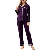 Honypove 100% Cotton Pajama Sets for Women 2 Piece Long Sleeve Button Down Pjs Soft Comfy Ladies Sleepwear Lounge Sets S-XL