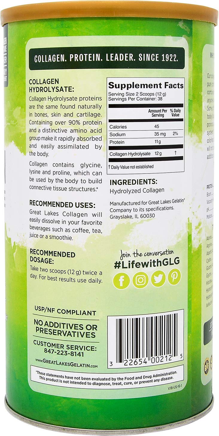 Great Lakes Gelatin, Collagen Hydrolysate, Unflavored Beef Protein, Kosher, 16 Oz Can : Cooking And Baking Gelatin Mixes : Grocery & Gourmet Food