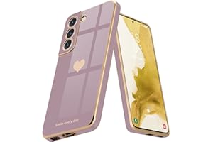 Teageo for Samsung Galaxy S22 5G Case for Women Girl Cute Love-Heart Luxury Bling Soft Back Cover Raised Full Camera Protection Bumper Silicone Shockproof Phone Case for Galaxy S22 5G, Lavender