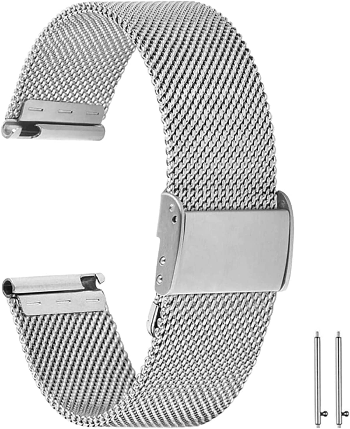 Aliwisdom Universal Replacement Watch Straps 18mm 20mm 22mm for Smart wacth, Smartwatch Accessories Replacement Bands Stainless steel Metal Mesh quick release Replacement strap (Silver, 22mm)