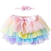 Jastore Baby Girls Soft Fluffy Tutu Skirt with Diaper Cover Toddler Girl Tutu Skirt Sets with Flower Headband