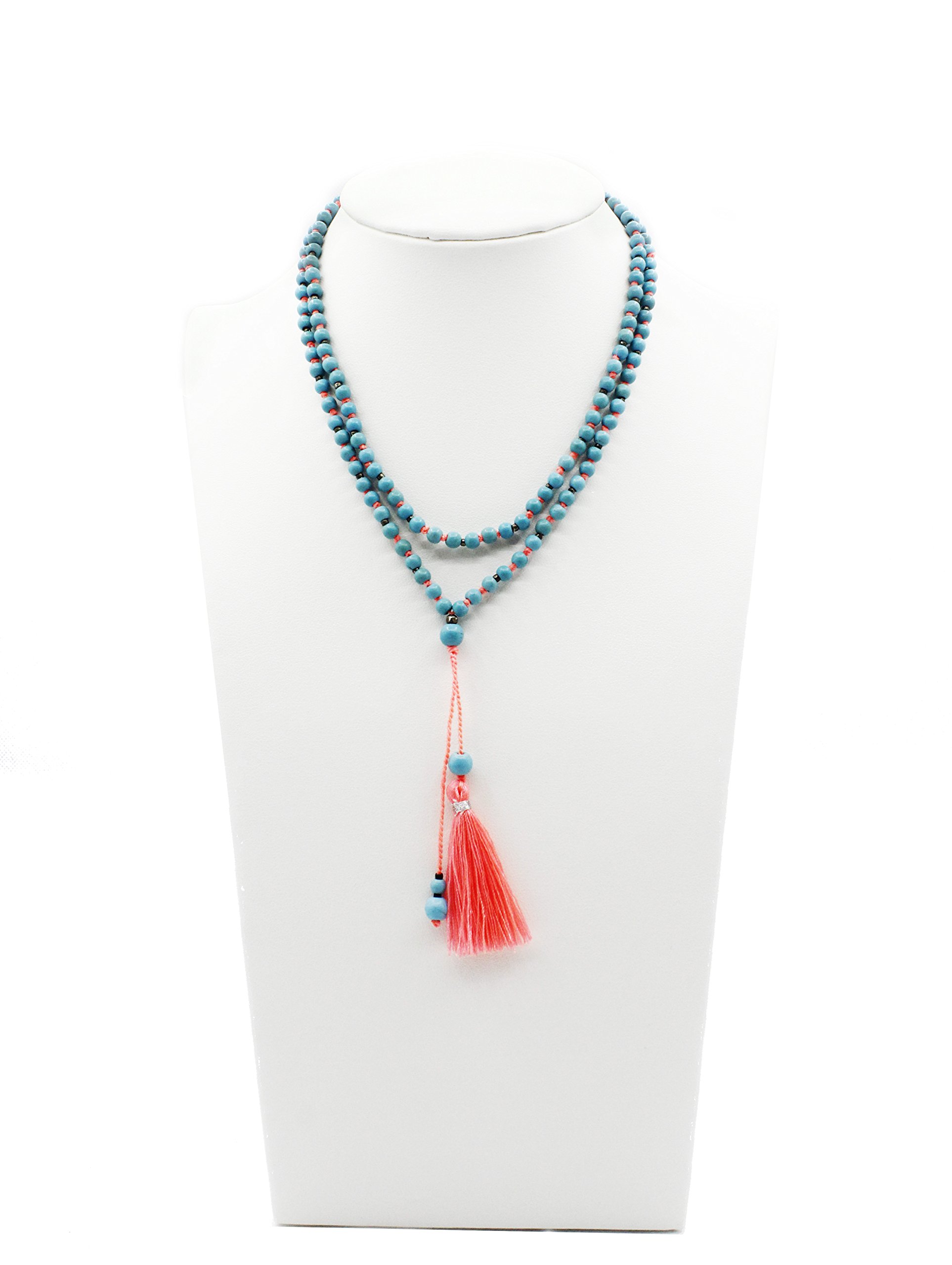 STAR BY QUEEN New Fashion Kallaite Stone Handmade Long Crystal Bead Chain Necklace with Tassel Pendant Sweater Neckalce