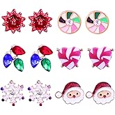 6/8/12 Pairs Christmas Stud Earrings Set Christmas Earrings for Women Christmas Tree Snowflake Candy Snowman Penguin Stud Earrings Christmas