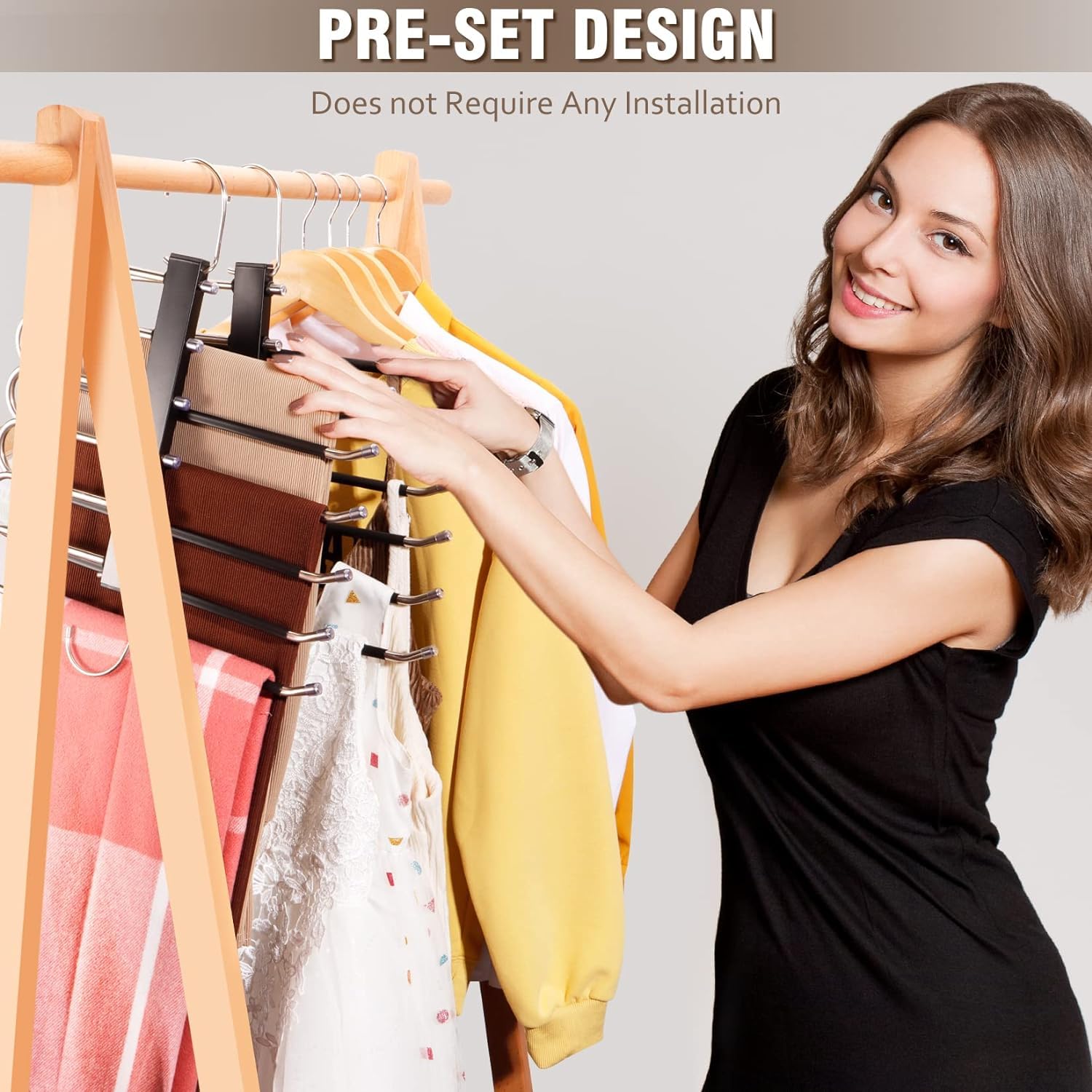Photo 1 of 1 Pack Pants Hangers, Space Saving Clothes Hangers, Non Slip Closet Organizers and Storage, Stainless Steel Jean Hangers Multifunctional for Trouser, Scarf, Skirt