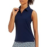 Stelle Women's Sleeveless Golf Polo Shirts UPF 50+ Collared V Neck Dry Fit Lightweight Workout Tennis Tank Tops