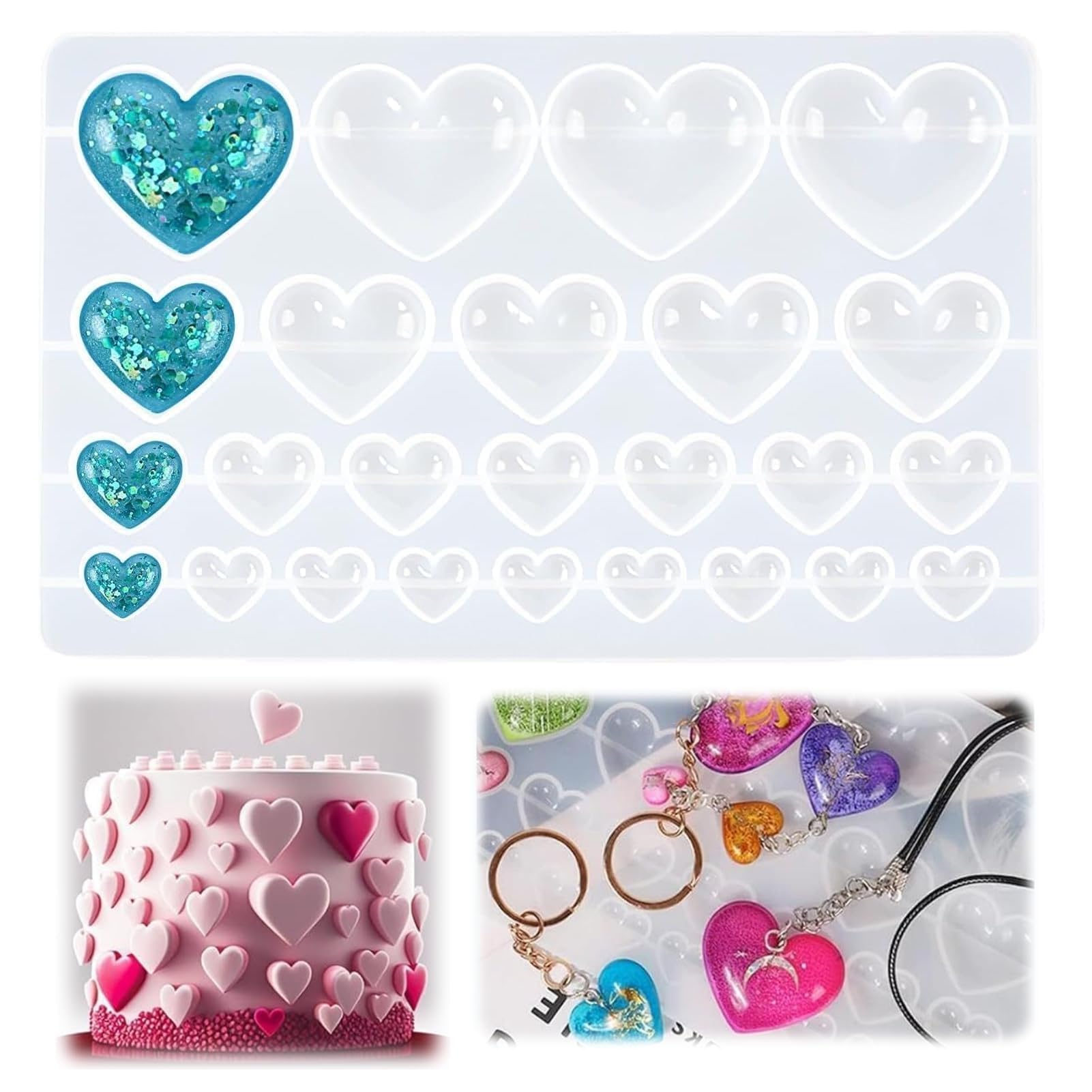 3D Heart Shape Silicone Resin Molds 25 Cavities Casting Heart Shape Mold for DIY Crafts/Jewelry/Pendants/Keychains/, Handmade Love Moulds for Mother's Day/Boyfriend/Girlfriend Valentine's Gifts