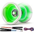 MAGICYOYO Pro Triple Bearing Diabolo Medium Size 5” Blue Chinese Yoyo Toy with 2 Pair Carbon Sticks+ 2 Extra Strings +1 Net Bag, High Performance Chinese Yoyo Diabolo Skill Toy - Green White