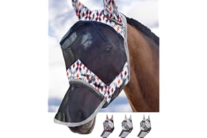 Harrison Howard LumiVista Horse Fly Mask Long Nose with Ears UV Protection for Horse Tribal Rhombus XL Extra Full