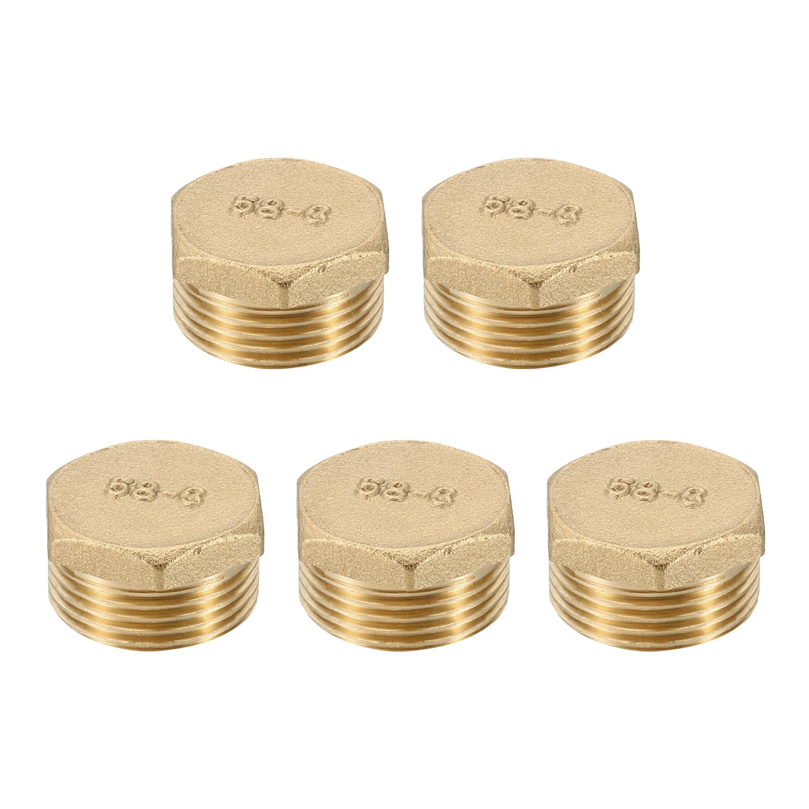 PATIKIL G3/4 Brass Pipe Plug, 5pcs Male External Thread Hex Garden Hose End Cap Socket Plugs Pipe Fitting for Oil Water Hydraulic Pipeline