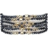 MMIUAEG Colorful Crystal Star Heart Charm Bracelets 6pcs Stretchable Beaded Wristlets Set for Women Bohemian Stackable Bracelet for Holiday Party Jewelry