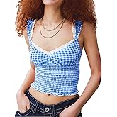 Women Y2K Lace Trim Cami Tank Top Plaid Camisole Sleeveless Bow Front Crop Top Going Out Shirts Streetwear