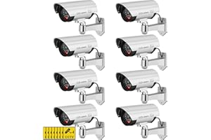 Macarrie 8 Pcs Fake Camera Realistic Dummy Security Camera Plastic Fake Video CCTV Surveillance System with Motion LED Light for Home Outdoor Indoor, No Battery Included(Silver)