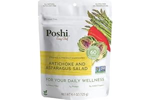POSHI Artichoke & Asparagus Salad Natural, Keto, Vegan, Non GMO, Low Carb + Calorie, Gluten Free, Ready to Eat, Fully Cooked Vegetables, Pentry Food, Gourmet, Healthy, Travel Food, 6 Pack, 4.4 oz