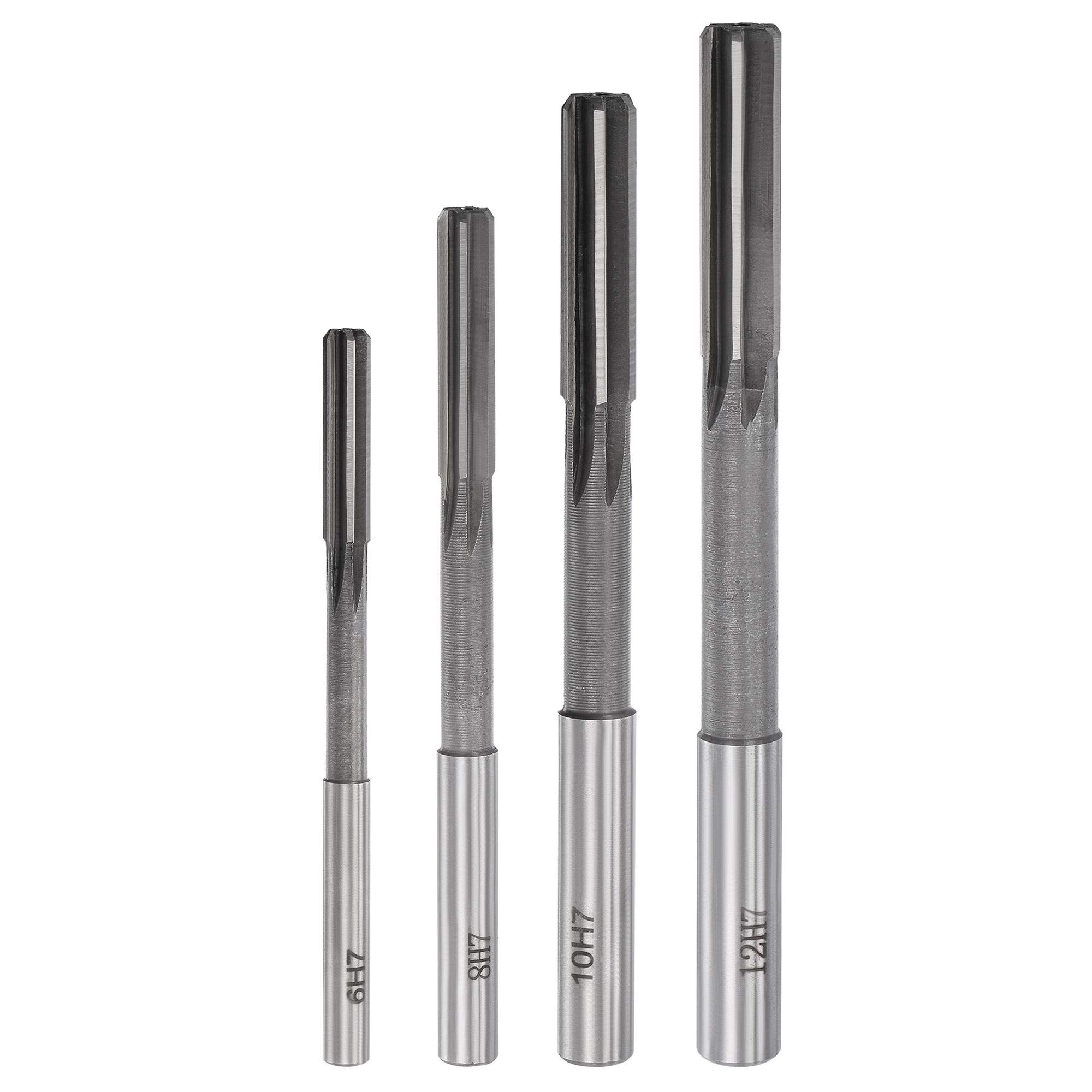 sourcing map Chucking Reamer Set Lathe Machine Reamer Straight Flute Milling Cutter High Speed Steel H7 Tolerance (6mm 8mm 10mm 12mm) 4pcs