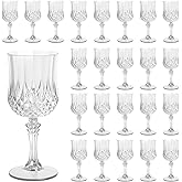 Plastic Wine Glasses Set of 24, 7.7 oz Reusable Plastic Goblets, Clear | Elegant Shatterproof Drinking Glasses, Hard Plastic Stemware for Wedding, Party, Events