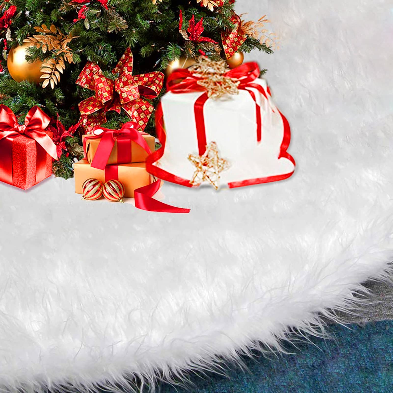 BLAZOR Christmas Tree Skirt, 90cm /36 in White Xmas Tree Skirts, Faux Fur Tree Skirt, Covering the Bottom of The Tree