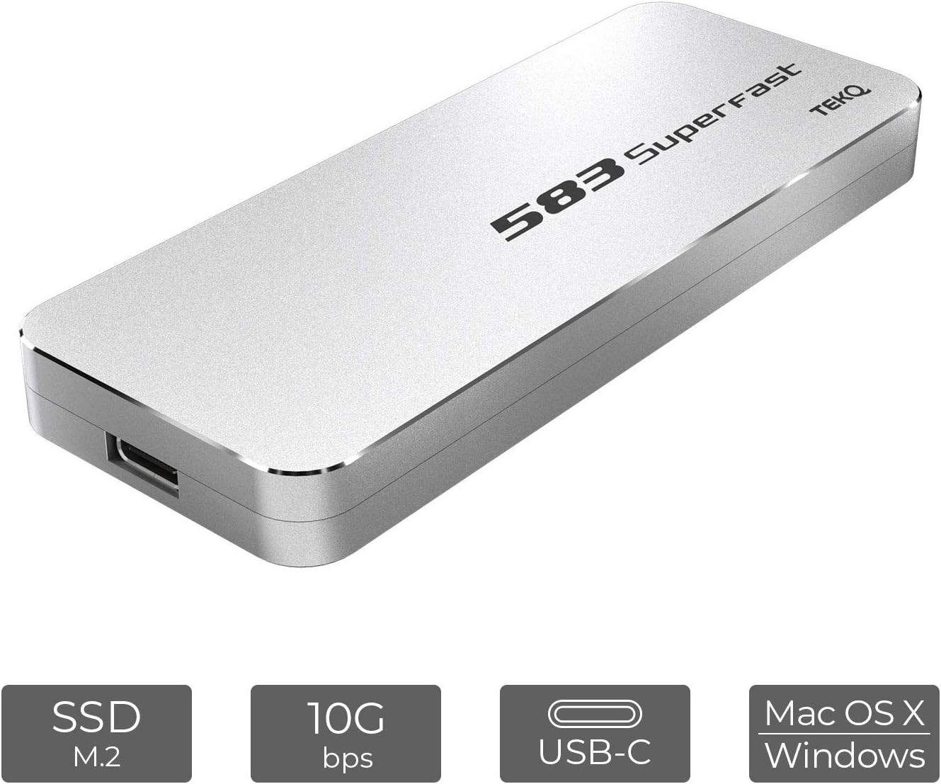 TEKQ USB 3.1 PCIe NVMe M2 SSD Aluminum Cooling Enclosure with Type C + Type A Cable, PCIe NVMe Solid State Drive Adapter (Silver)