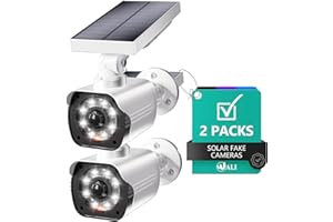 WALI Dummy Fake Camera, Security Camera with Motion Sensor Flood Light, Simulated Surveillance Security CCTV Dome Camera Indoor Outdoor (TCW2-SOL), 2 Packs, White-Solar