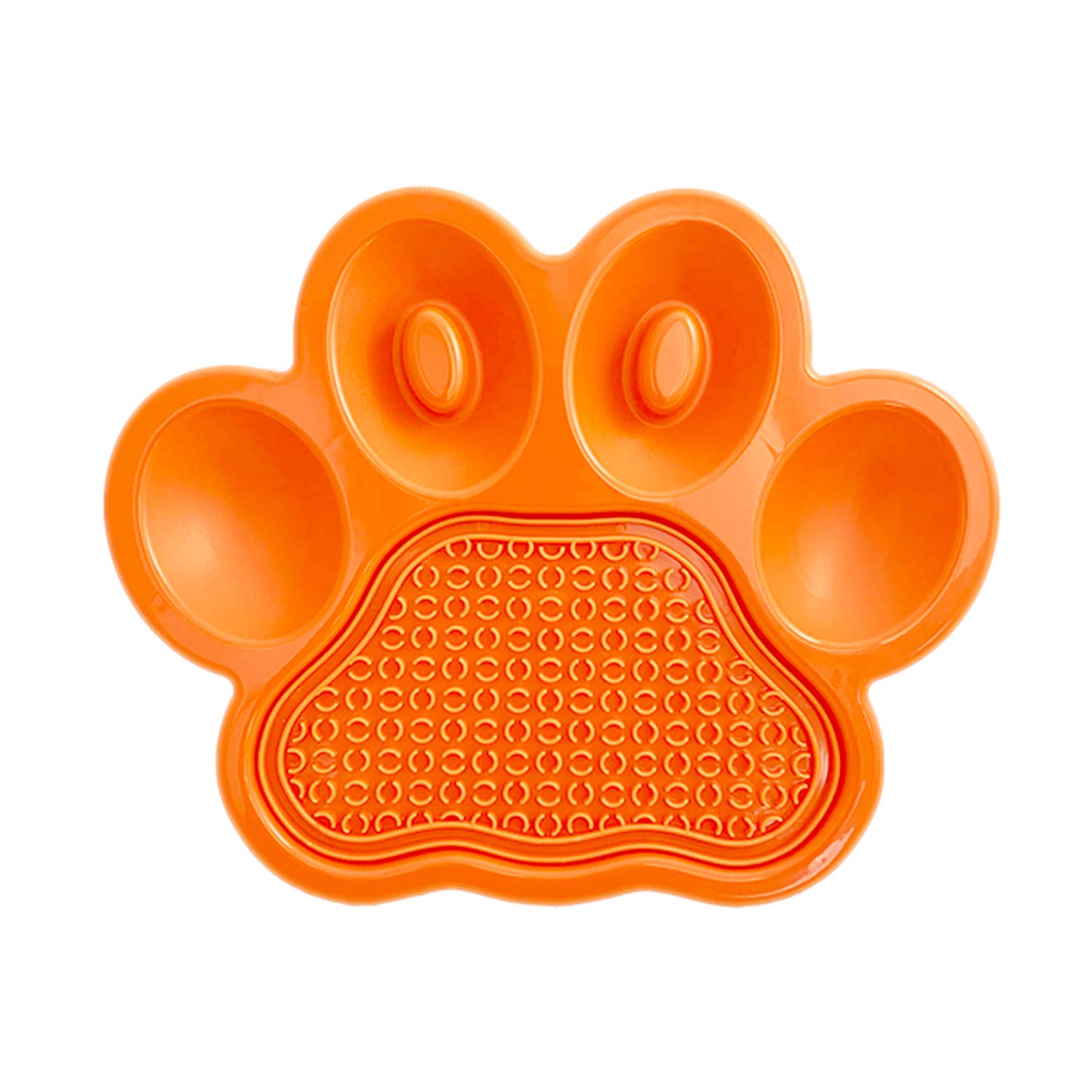 PetDreamHouse Paw 2-in-1 Dog Slow Feeder Bowl and Removable Lick Mats for Dogs, Puppies or Cats Plate Food Treats Controls Fast Eating Anti Bloating-Orange