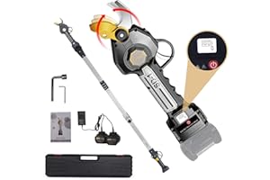 T TOVIA Cordless Pruning Shears, Brushless Electric Pruner with 6.2 Feet Foldable Extension Pole, 2Pcs 21V 2Ah Lithium Battery, Drop-Forged Alloy Steel Dual-Action Blades, 1.6'' Cutting Diameter