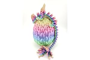 THE GEEK GALLERIA 3D Printed Articulated Silk Candy Rainbow Butterfly Dragon, Home/Office/Desktop Decor, Flexible Sensory Toy, Unique Gift, Insect Lover Gift. (9.5 Inch Dragon with Scale Egg)