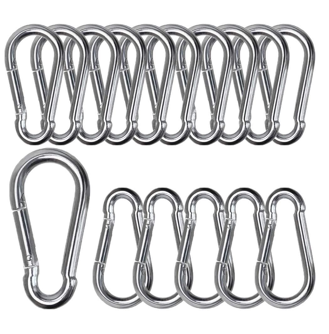 Spring Snap Hook Carabiner Clip - MissZM, Steel Stainless Keyring for Backpack Outdoor Camping Hiking Kid Swing Traveling Fishing, Waterproof Rustproof Strong Durable (16,M6)