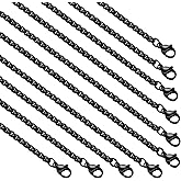 YOUBEIYEE 10 Pack Black Chain Necklace for Jewelry Making Stainless Steel Square Rolo Chains Bulk Men and Women Necklaces Set (16inch)