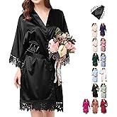 2Pcs Satin Robe Womens Silk Robes Lace Kimonos Bridal Silky Robes for Brides Bridesmaids Wedding Nightgown Bathrobe Sleepwear