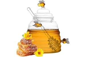 1pc Honey Pot and Drizzler 450ml Honey Jar with Dipper and Lid Glass Honey Bottle Honey Container for Home Kitchen Accessorie