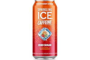 Sparkling Ice Caffeine, Strawberry Citrus Sparkling Water with Caffeine, Zero Sugar, with Antioxidants and Vitamins,16 fl oz Can