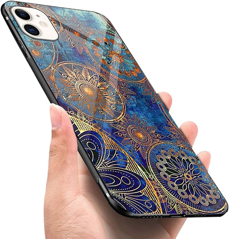 LANYOS Compatible iPhone 11 Case, Ultra-Thin Tempered Glass Pattern Painted Back Cover + Soft TPU Bumper Frame (6.1 inch 2019) (Cool)