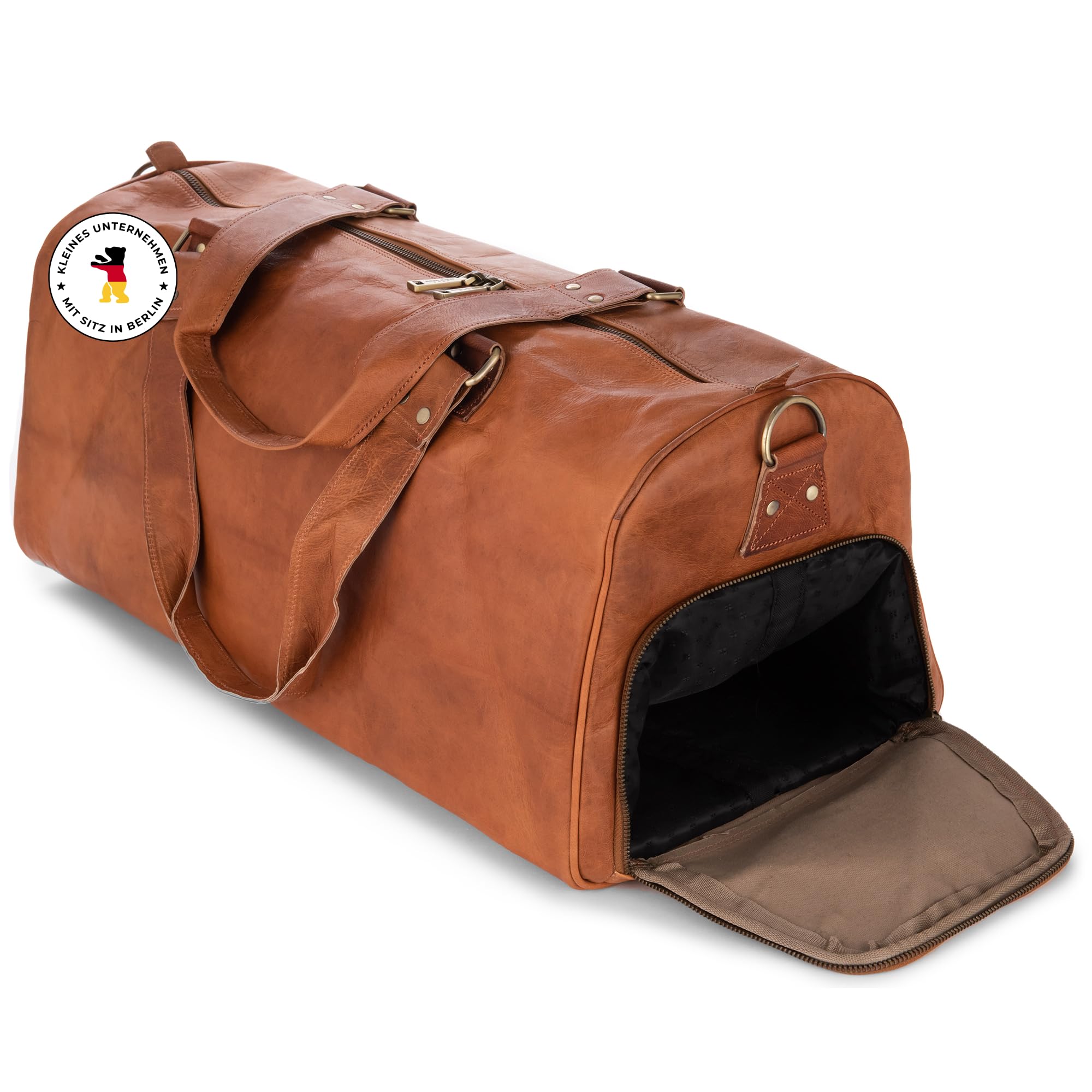 Berliner Bags Vintage Weekender Oslo Reisetasche aus Leder Damen Herren Braun Groß 45l (Mit Schuhfach)