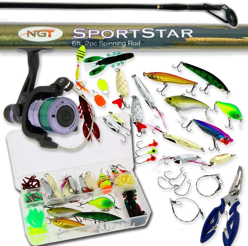 DNA Leisure Starter Fishing 6ft Rod and Reel Spinning Combo Tackle Set With Lures Bass Pike