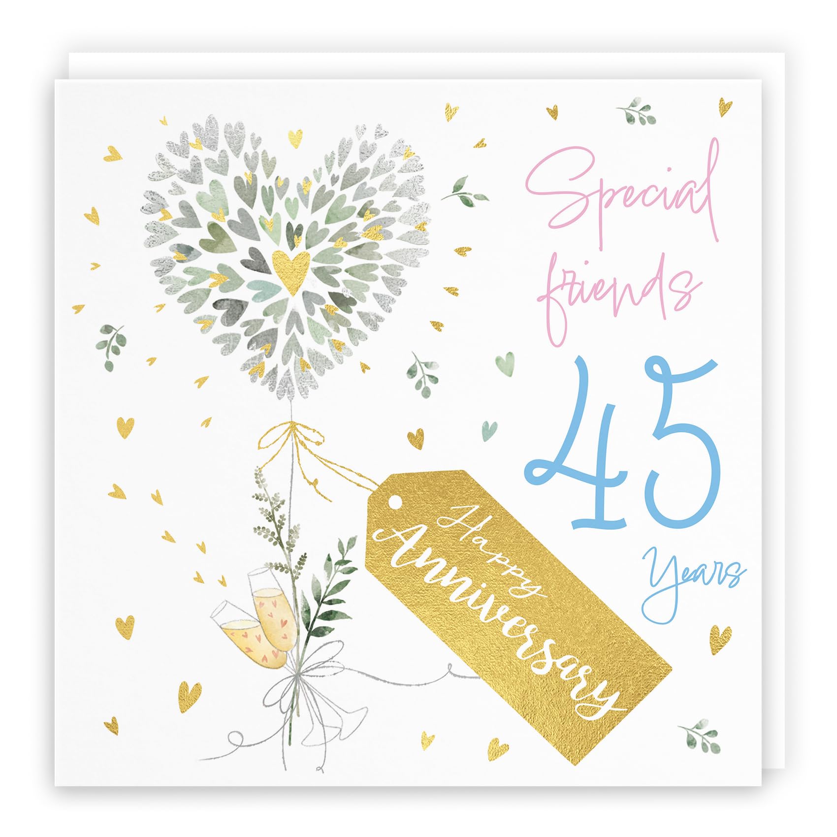 Hunts England - Special Friends 45th Anniversary Card - 45 Years - Contemporary Hearts - Gold Foil - 45th Wedding Anniversary Card For Special Friends - Milo's Gallery