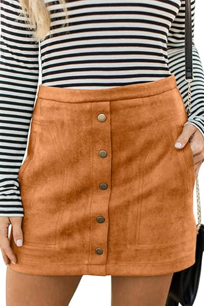 MEYEEKA FAUX LEATHER SKIRT FOR WOMEN VINTAGE HIGH WAIST CLASSIC SLIM MINI PENCIL SKIRT S KHAKI