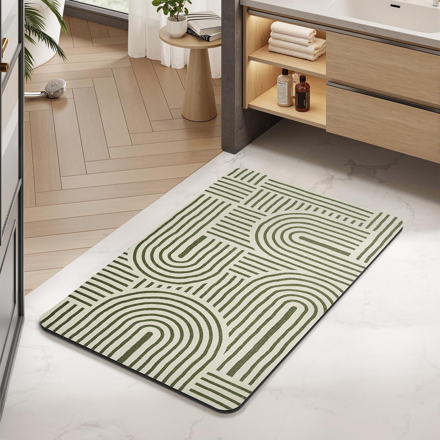 Photo 1 of *Minor Damaged*
MontVoo -Bath Mat-Non Slip Thin Bathroom Rugs Fit Under Door- Quick Dry Absorbent Faux Suede Surface Grey Bathroom Floor Mats-Shower Rug for in Front of Bathtub Shower Ivory & Green Arched 16x24