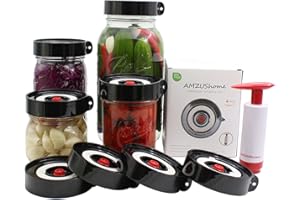 AMZUShome Fermenting Lids Kit Waterless Airlock For Wide Mouth Mason Jar Fermentation Not Crock Pots,Make Sauerkraut,Kimchi,Pickles Or Fermented Foods.4 Pack+1 Pump(Black)
