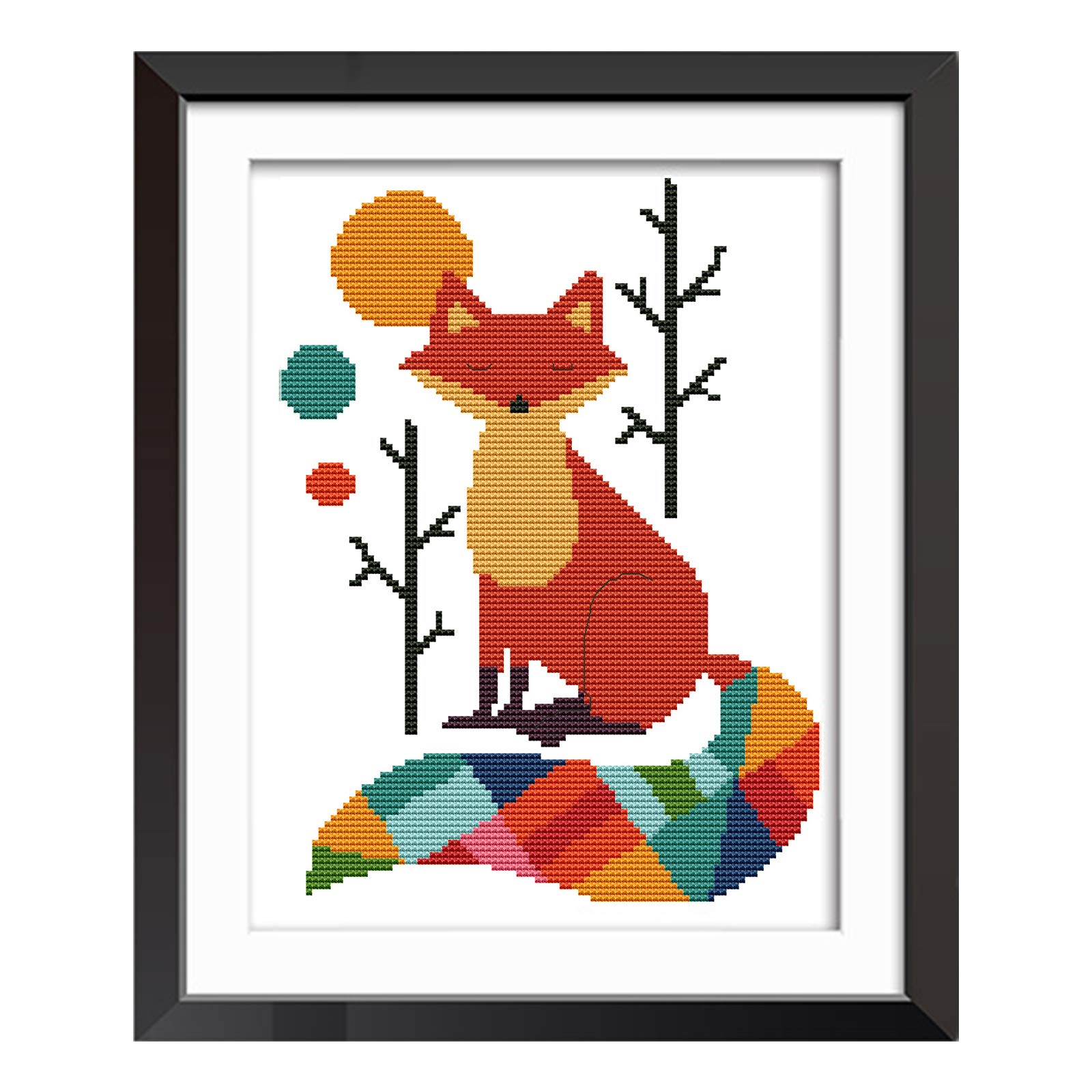 VEGCOO 1 Pack Embroidery Cross Stitch Kits for Adults Beginners, Fox Pre Printed Embroidery Cross Stitch Kit 11CT Needlework Kit DIY Artwork for Adults Home Decor or Gifts (Fox, 28 × 38 cm)