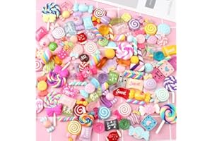 KHTO 120 Pcs Slime Charms Mixed Candy Sweets Resin Flatback Slime Beads Making Supplies for DIY Scrapbooking Crafts Whith Storage Box