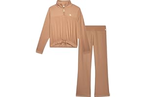 RBX Girls Sweatsuit Set - 2 Piece Pullover Hoodie or Quarter Zip Long Sleeve Tops and Girls Flare Leggings (Sizes 7-12)