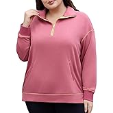 Unsenthy Plus Size Sweatshirt for Women Quarter Zip Pullover Tops Casual Long Sleeve Oversized Sweaters with Pockets XL-5XL