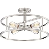 Quoizel New Harbor Semi-Flush Mount Ceiling Light, 18 Inch 4-Light Brushed Nickel Drum Light, 100W, Open-Frame Fixture for Ha