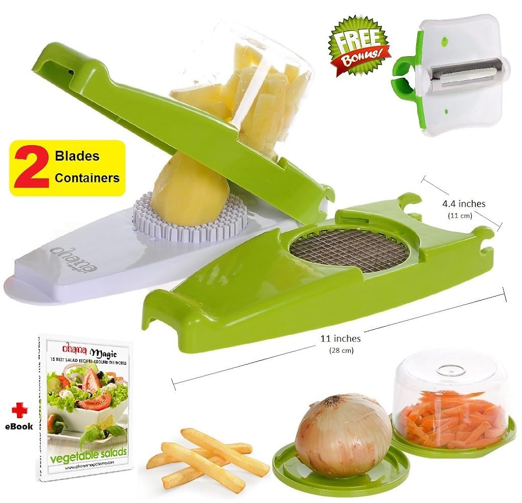 French Fry Cutter Onion Chopper Vegetable Slicer Nicer Dicer, 2 Storage