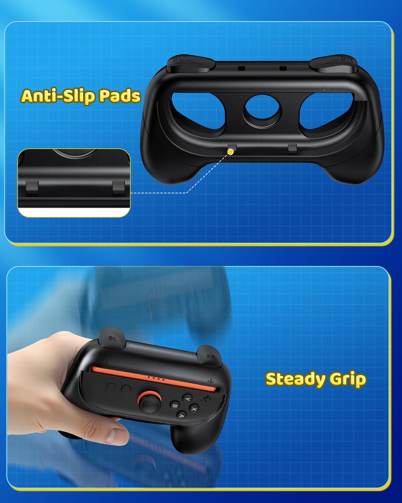 [Both for Switch 2 and 1] FYOUNG Grips for Nintendo Switch 2/1/OLED Controller, Handle Holder for Joycon 2&for Joy con, Dual Size Comfort Ergonomic Grip for Kids&Adults, Family Gaming Accessories