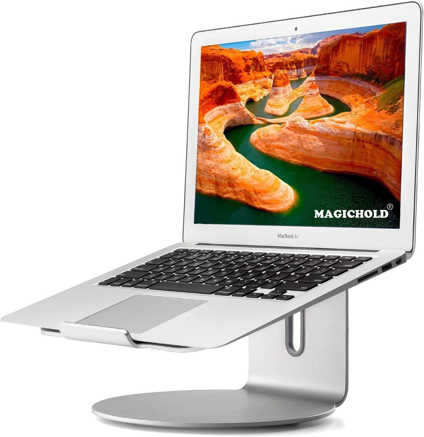 MagicHold Ergonomic Design Laptop/Compatible with MacBook(11-17 inch) Aluminum Stand/Mount with Bottom swivels/Turn (Silver)