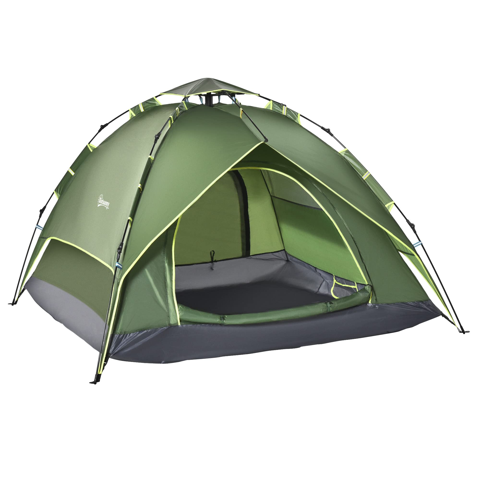Outsunny 3 Person Camping Tent, Instant Pop Up Tent, Dome Tent with Sewn-in Groundsheet, 2 in 1 Double Layers for Camping, Hiking, Backpacking, Green