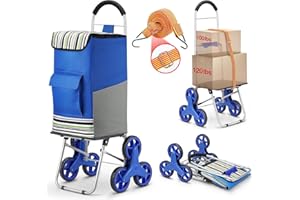 WINKEEP Shopping Cart, Super Loading Stair Climber 220 lbs Capacity, Grocery Foldable Trolley with Extra Large Shopping Bag Laundry Utility Cart with Adjustable Bungee Cord, blue