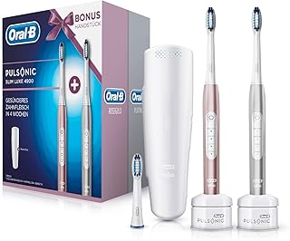 Oral-B Pulsonic Slim Luxe 4900 Elektrische Schallzahnbürste, mit 2. Handstück und Reise-Etui, für gesünderes Zahnfleisch in 4 Wochen, roségold und platin