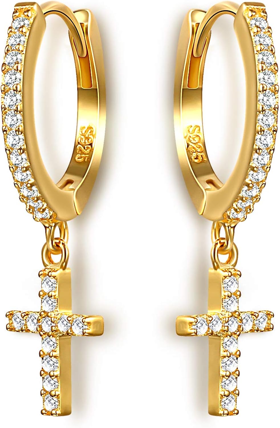 KOSINER 925 Sterling Silver Huggie Hoop Earrings | 18K Yellow Gold Plated Cross Earrings for Women Girls Hypoallergenic Earrings