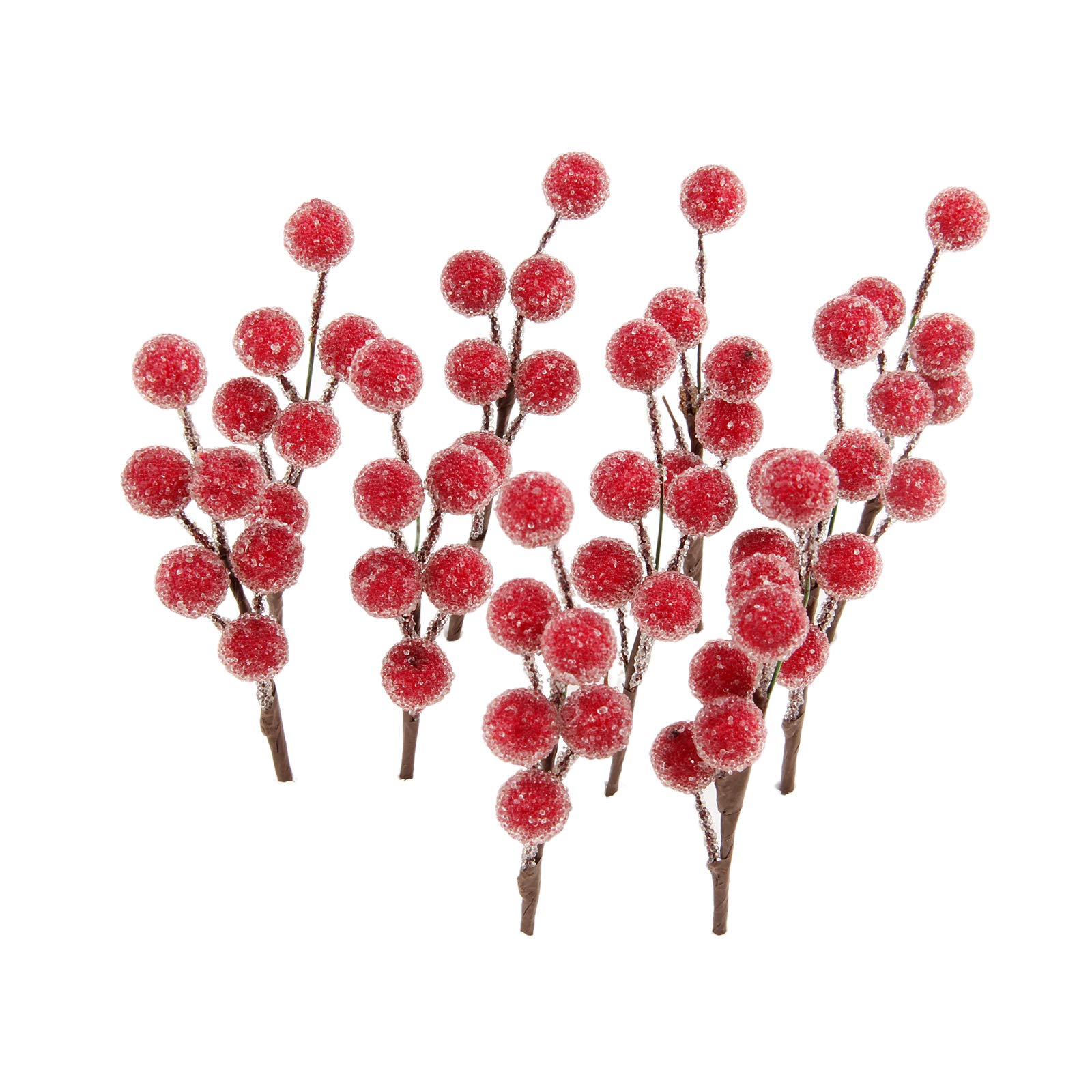 Yetaha 10PCS Frosted Red Berries Christmas Decorations, Artificial Faux Snowy Red Holly Berry Stems for Christmas Tree Wreath Decoration DIY Supplies, Valentines, Wedding, Holiday Home Decor, 10.5CM
